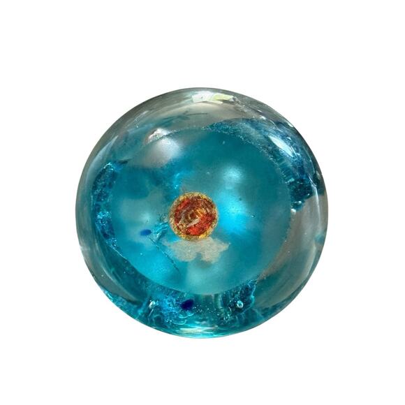 Vintage Hand Blown Art Glass Blue Controlled Bubble Paperweight India 2.25" - Picture 5 of 5